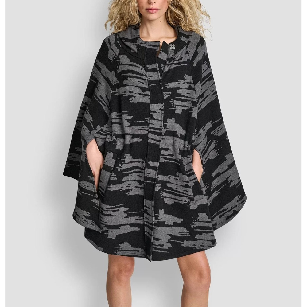 DKNY Women's Knit Sweater Cape Multi Size Xs/S Black Graphite